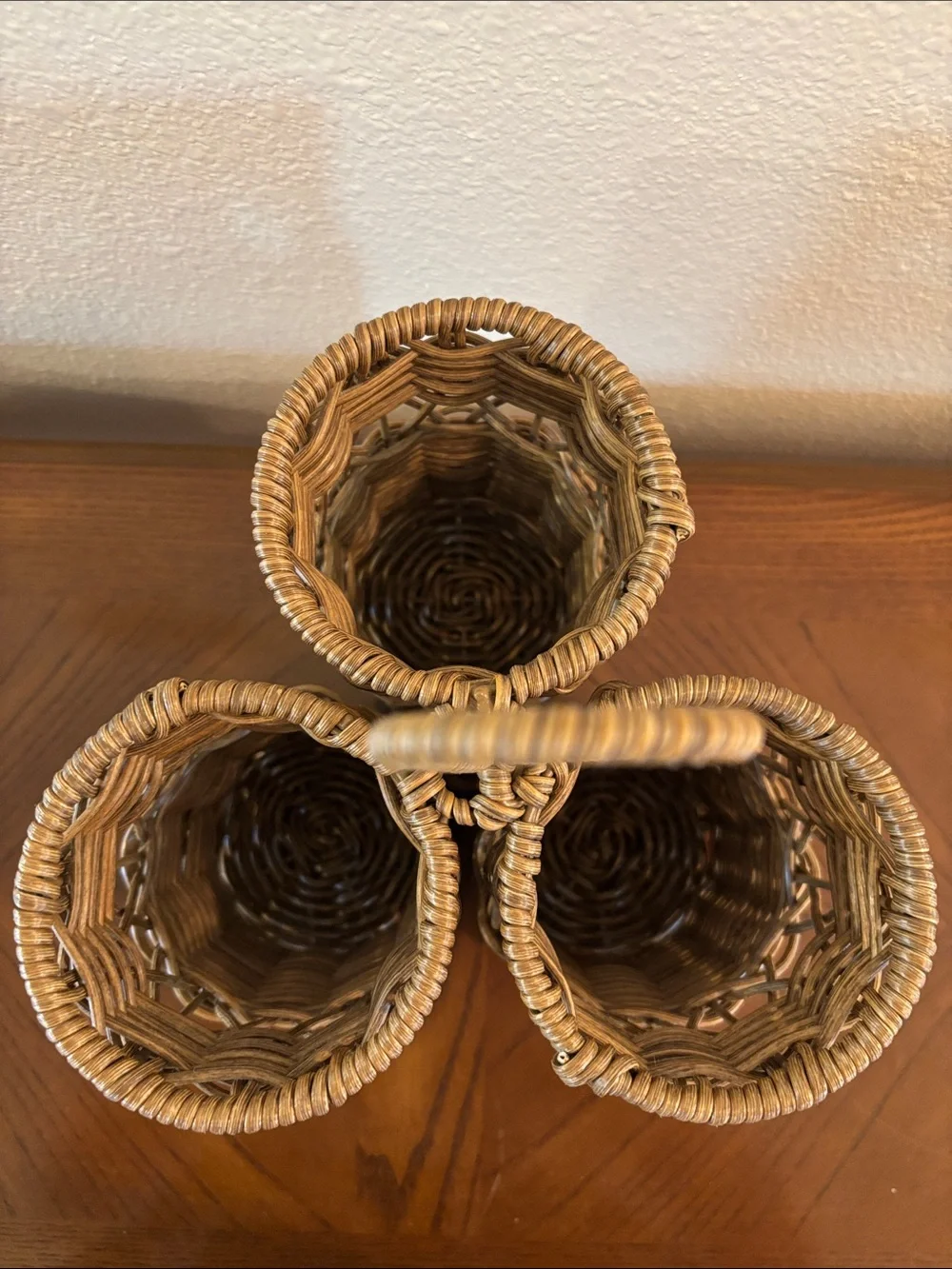Woven Rattan 3-Compartment Caddy - Brown
